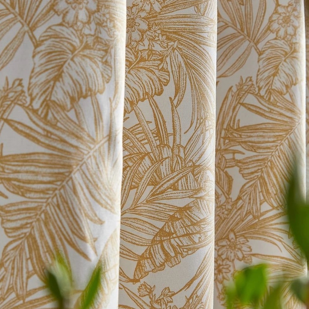 Tommy Hilfiger Tropical Floral Curtain Panel Pair Sahara Sun - 108 Inches - Picture 4 of 7
